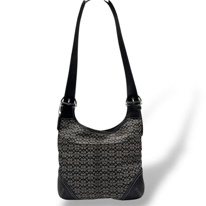 COACH Shoulder Bag Purse Signature 6386 Canvas Leather Black Gray Authentic