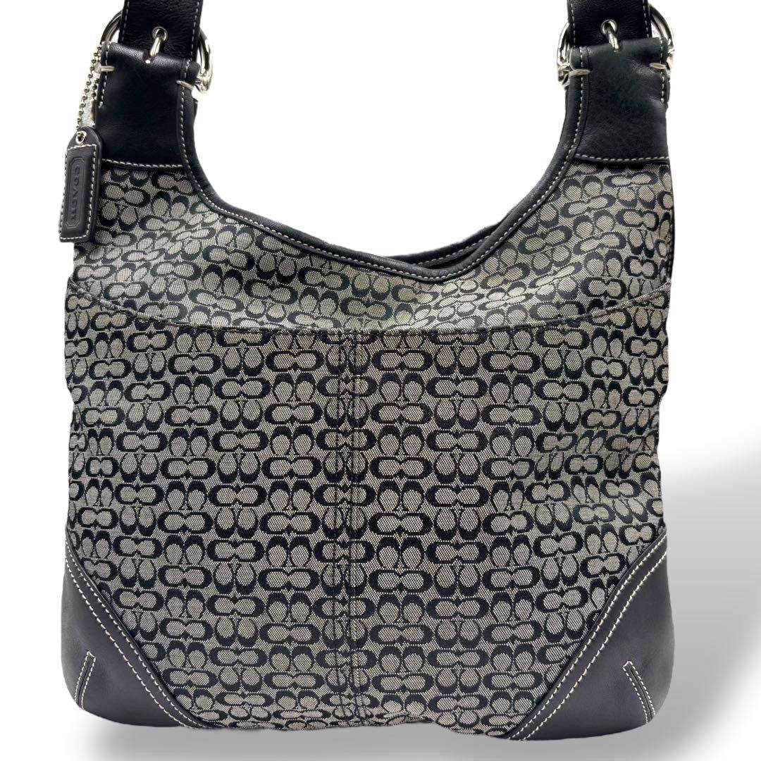 COACH Shoulder Bag Purse Signature 6386 Canvas Leather Black Gray Authentic