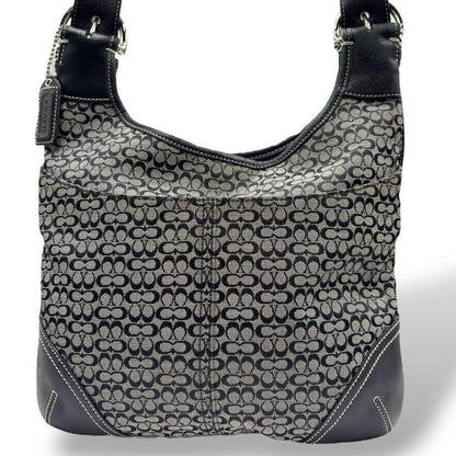 COACH Shoulder Bag Purse Signature 6386 Canvas Leather Black Gray Authentic