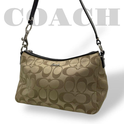 COACH Accessory Pouch Hand Bag Tote Purse Signature Nylon Leather Gold Authentic