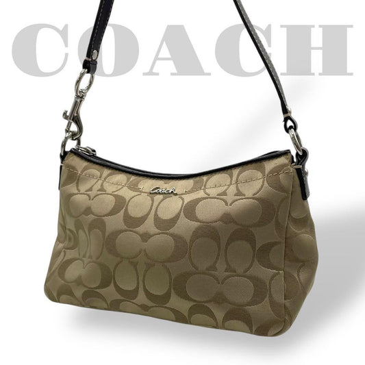 COACH Accessory Pouch Hand Bag Tote Purse Signature Nylon Leather Gold Authentic