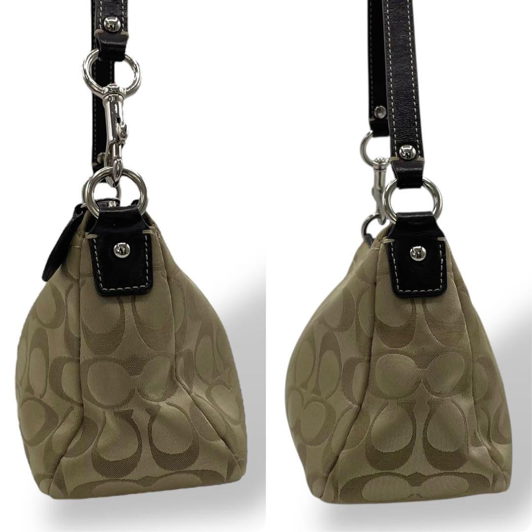 COACH Accessory Pouch Hand Bag Tote Purse Signature Nylon Leather Gold Authentic