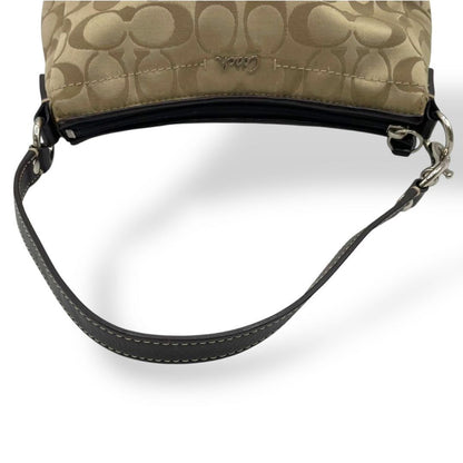 COACH Accessory Pouch Hand Bag Tote Purse Signature Nylon Leather Gold Authentic
