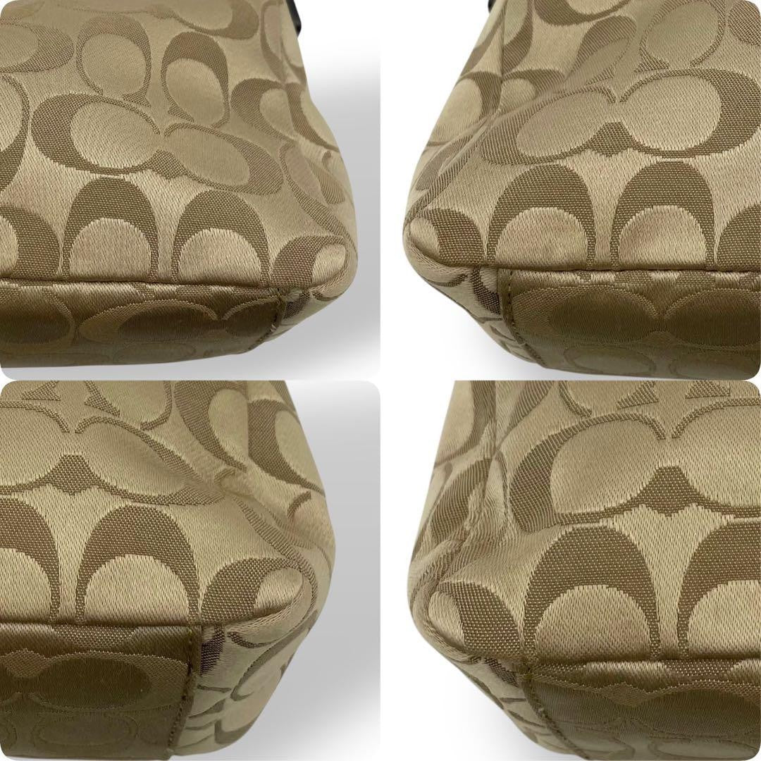 COACH Accessory Pouch Hand Bag Tote Purse Signature Nylon Leather Gold Authentic