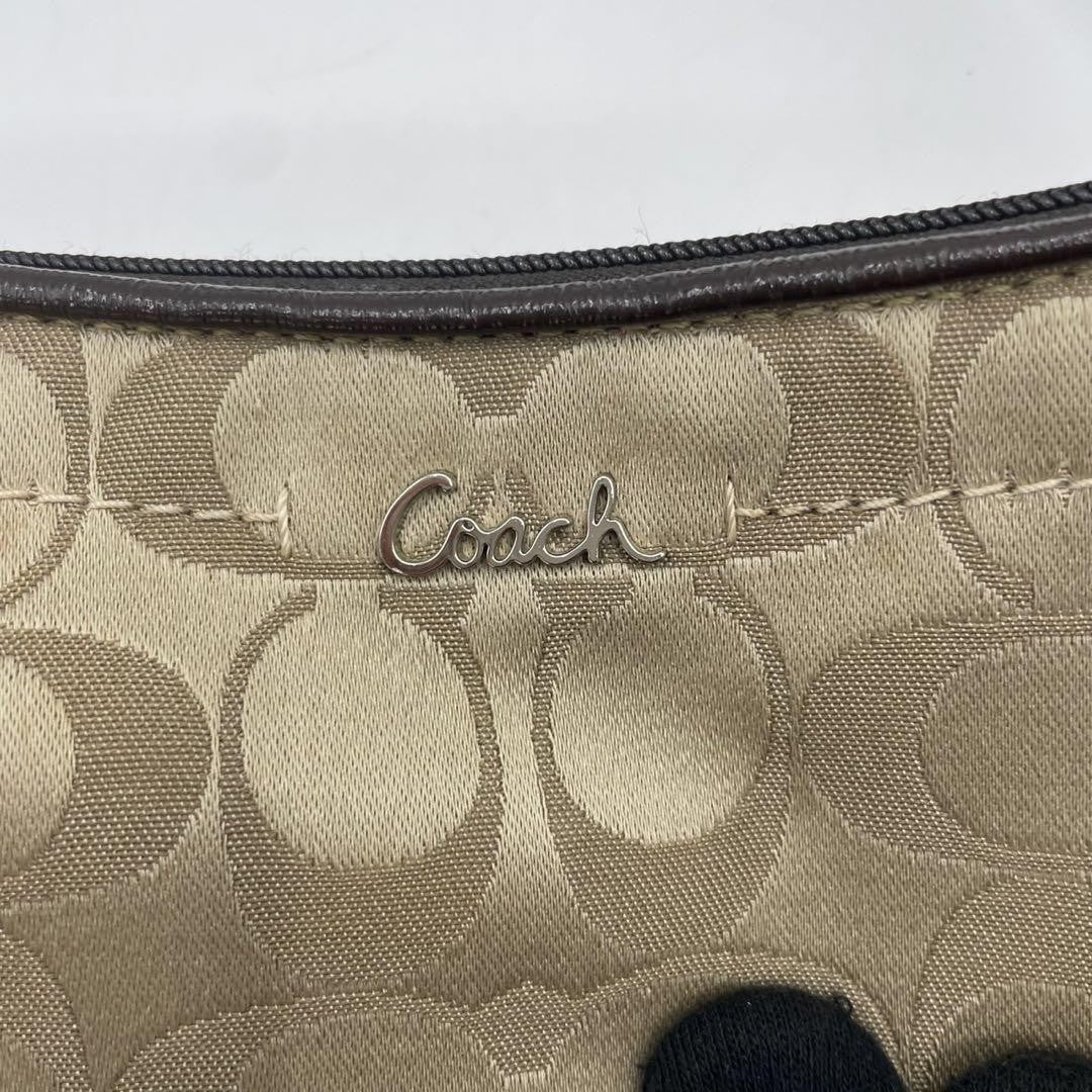 COACH Accessory Pouch Hand Bag Tote Purse Signature Nylon Leather Gold Authentic