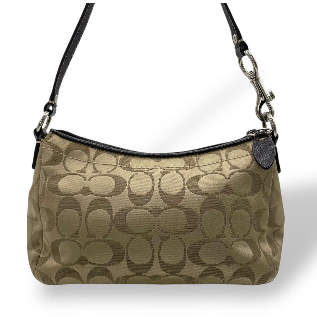 COACH Accessory Pouch Hand Bag Tote Purse Signature Nylon Leather Gold Authentic
