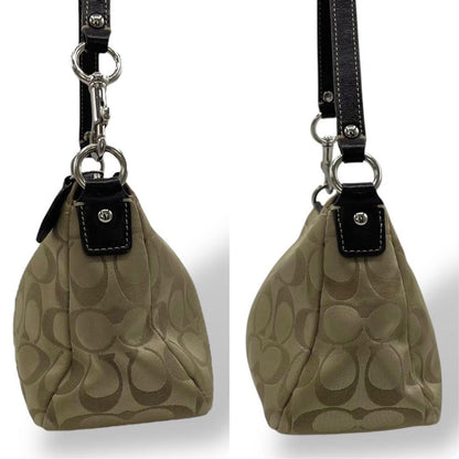 COACH Accessory Pouch Hand Bag Tote Purse Signature Nylon Leather Gold Authentic