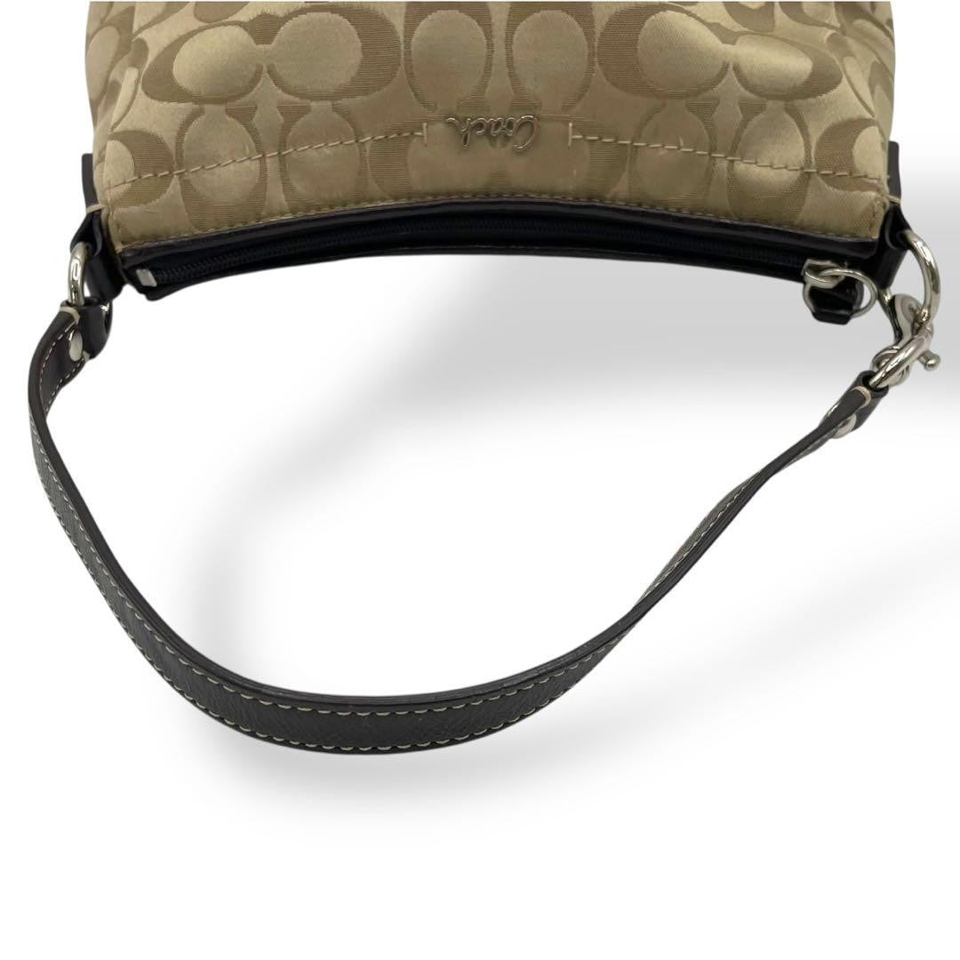 COACH Accessory Pouch Hand Bag Tote Purse Signature Nylon Leather Gold Authentic