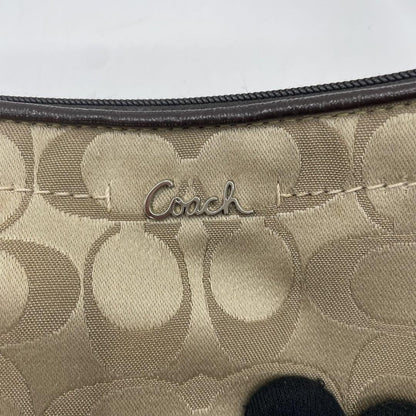 COACH Accessory Pouch Hand Bag Tote Purse Signature Nylon Leather Gold Authentic