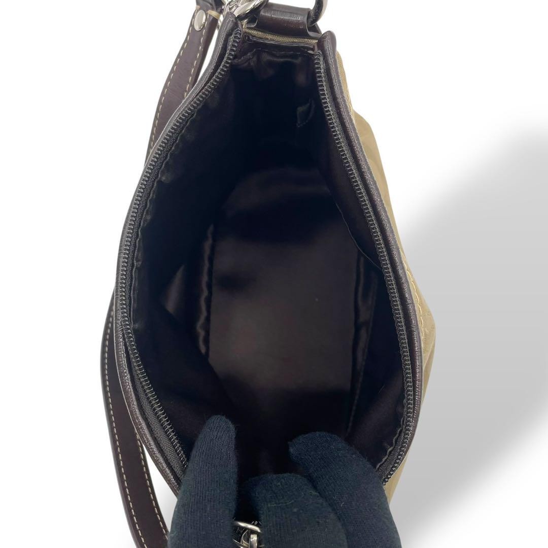 COACH Accessory Pouch Hand Bag Tote Purse Signature Nylon Leather Gold Authentic