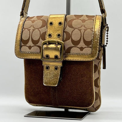 COACH Shoulder Bag Purse Signature Canvas Leather Brown Authentic
