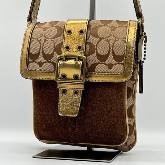 COACH Shoulder Bag Purse Signature Canvas Leather Brown Authentic