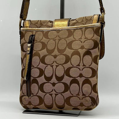 COACH Shoulder Bag Purse Signature Canvas Leather Brown Authentic