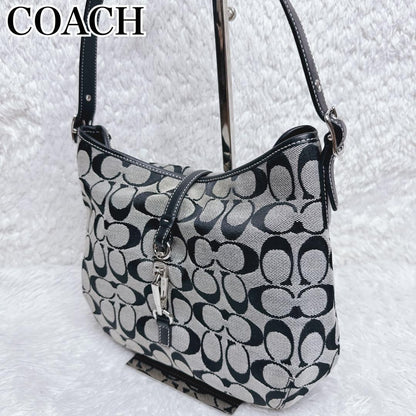 COACH Shoulder Bag Purse Signature 6845 Canvas Leather Gray Black Authentic