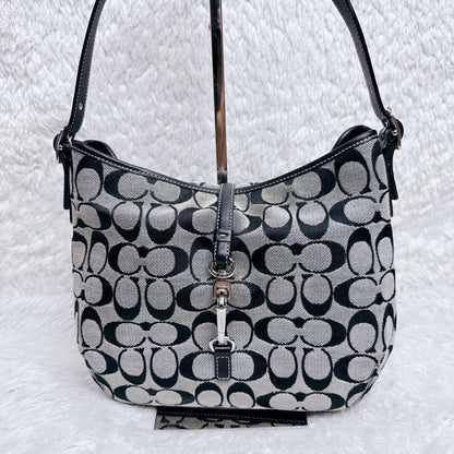 COACH Shoulder Bag Purse Signature 6845 Canvas Leather Gray Black Authentic