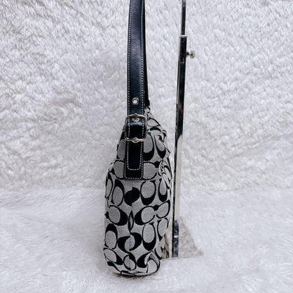 COACH Shoulder Bag Purse Signature 6845 Canvas Leather Gray Black Authentic