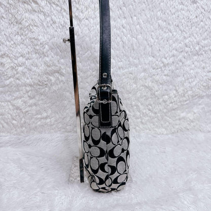 COACH Shoulder Bag Purse Signature 6845 Canvas Leather Gray Black Authentic