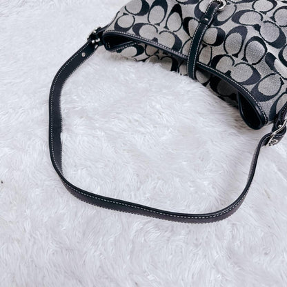 COACH Shoulder Bag Purse Signature 6845 Canvas Leather Gray Black Authentic