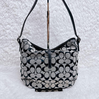 COACH Shoulder Bag Purse Signature 6845 Canvas Leather Gray Black Authentic