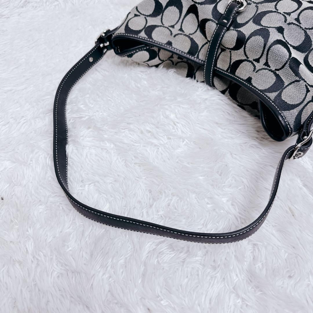 COACH Shoulder Bag Purse Signature 6845 Canvas Leather Gray Black Authentic