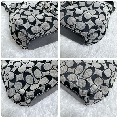 COACH Shoulder Bag Purse Signature 6845 Canvas Leather Gray Black Authentic