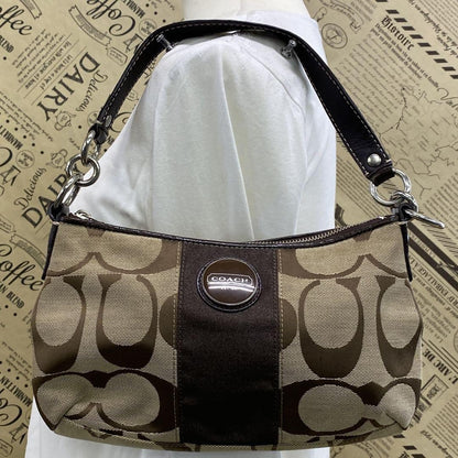 COACH Shoulder Bag Purse Signature Canvas Leather Brown Authentic