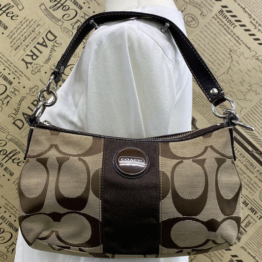 COACH Shoulder Bag Purse Signature Canvas Leather Brown Authentic