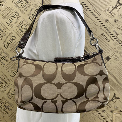 COACH Shoulder Bag Purse Signature Canvas Leather Brown Authentic
