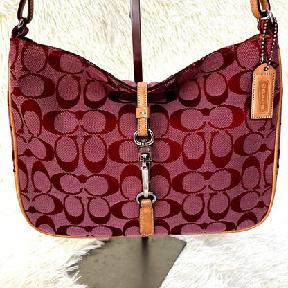 COACH Shoulder Bag Purse Signature 6091 Canvas Leather Red Authentic