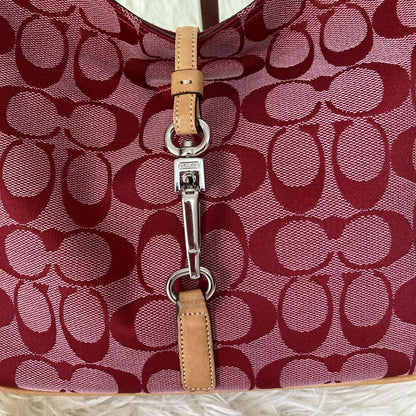 COACH Shoulder Bag Purse Signature 6091 Canvas Leather Red Authentic