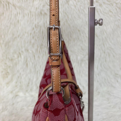 COACH Shoulder Bag Purse Signature 6091 Canvas Leather Red Authentic