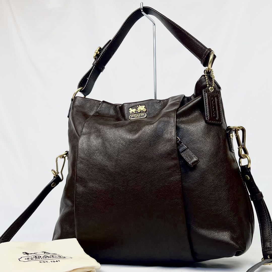 COACH Hand Shoulder Bag Tote Purse 2way Leather Dark Brown Authentic