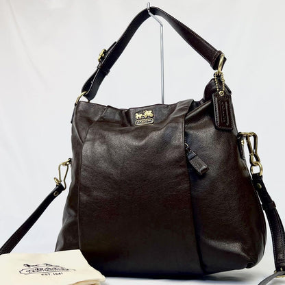 COACH Hand Shoulder Bag Tote Purse 2way Leather Dark Brown Authentic