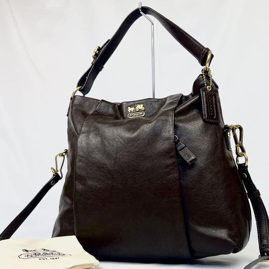 COACH Hand Shoulder Bag Tote Purse 2way Leather Dark Brown Authentic