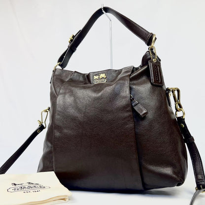 COACH Hand Shoulder Bag Tote Purse 2way Leather Dark Brown Authentic