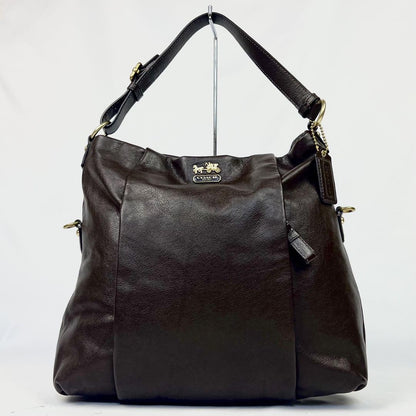 COACH Hand Shoulder Bag Tote Purse 2way Leather Dark Brown Authentic