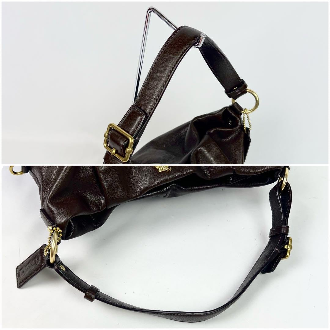 COACH Hand Shoulder Bag Tote Purse 2way Leather Dark Brown Authentic