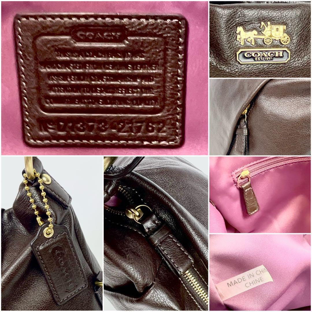 COACH Hand Shoulder Bag Tote Purse 2way Leather Dark Brown Authentic