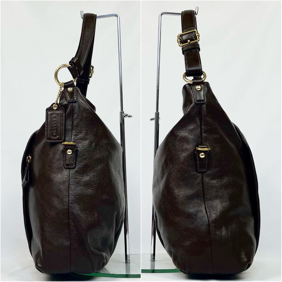 COACH Hand Shoulder Bag Tote Purse 2way Leather Dark Brown Authentic
