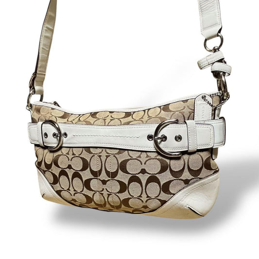 COACH Shoulder Bag Purse 2way Soho Signature 7077 Canvas Beige Authentic