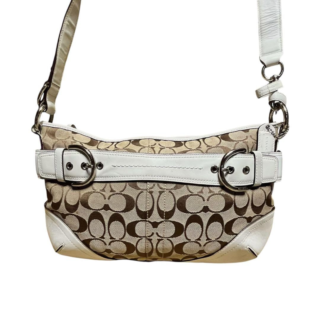 COACH Shoulder Bag Purse 2way Soho Signature 7077 Canvas Beige Authentic
