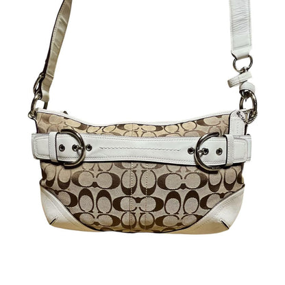 COACH Shoulder Bag Purse 2way Soho Signature 7077 Canvas Beige Authentic