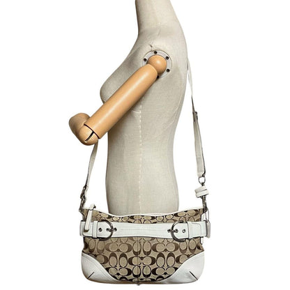 COACH Shoulder Bag Purse 2way Soho Signature 7077 Canvas Beige Authentic