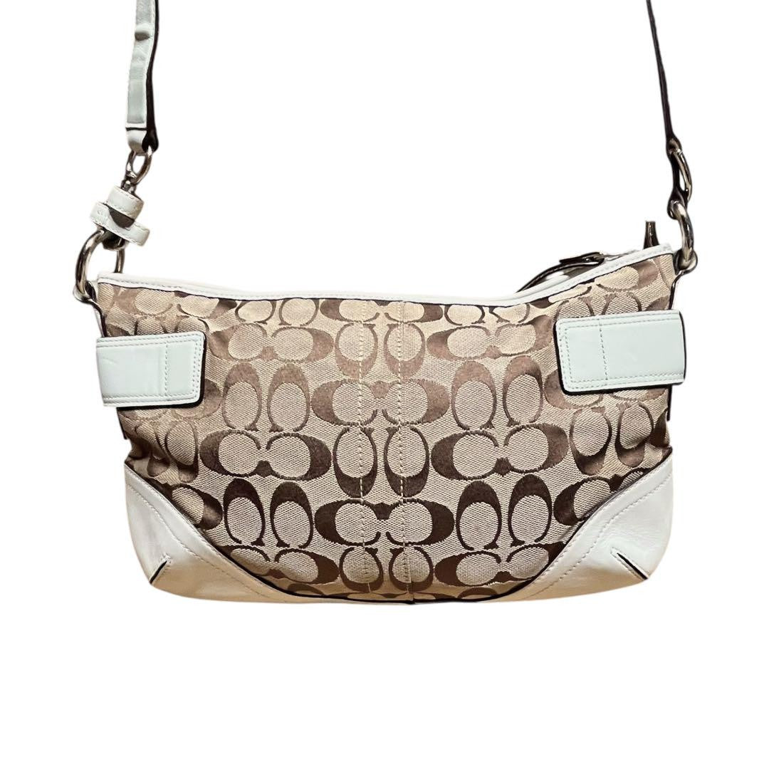 COACH Shoulder Bag Purse 2way Soho Signature 7077 Canvas Beige Authentic