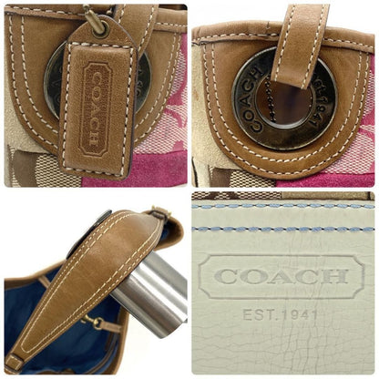 COACH Hand Bag Tote Purse Signature patch work Leather Beige Multicolor Auth