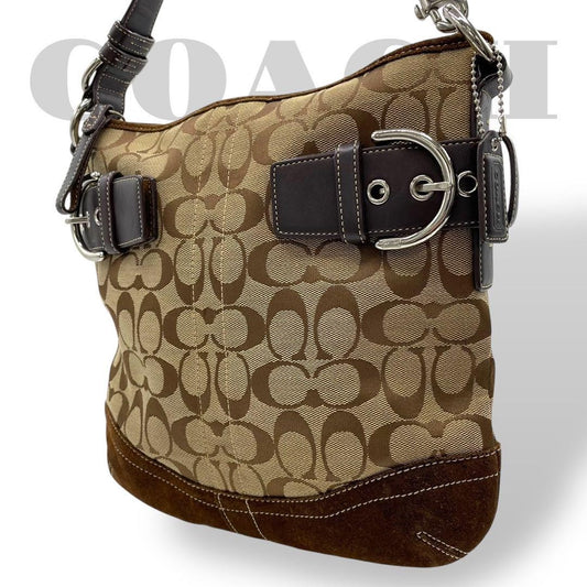 COACH Shoulder Bag Purse Signature Canvas Leather Brown Authentic