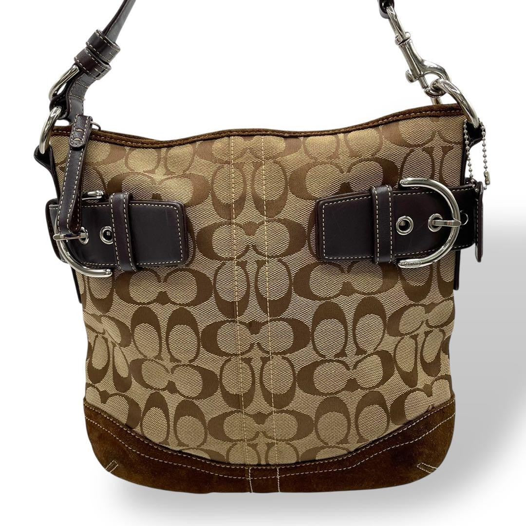 COACH Shoulder Bag Purse Signature Canvas Leather Brown Authentic