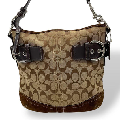 COACH Shoulder Bag Purse Signature Canvas Leather Brown Authentic