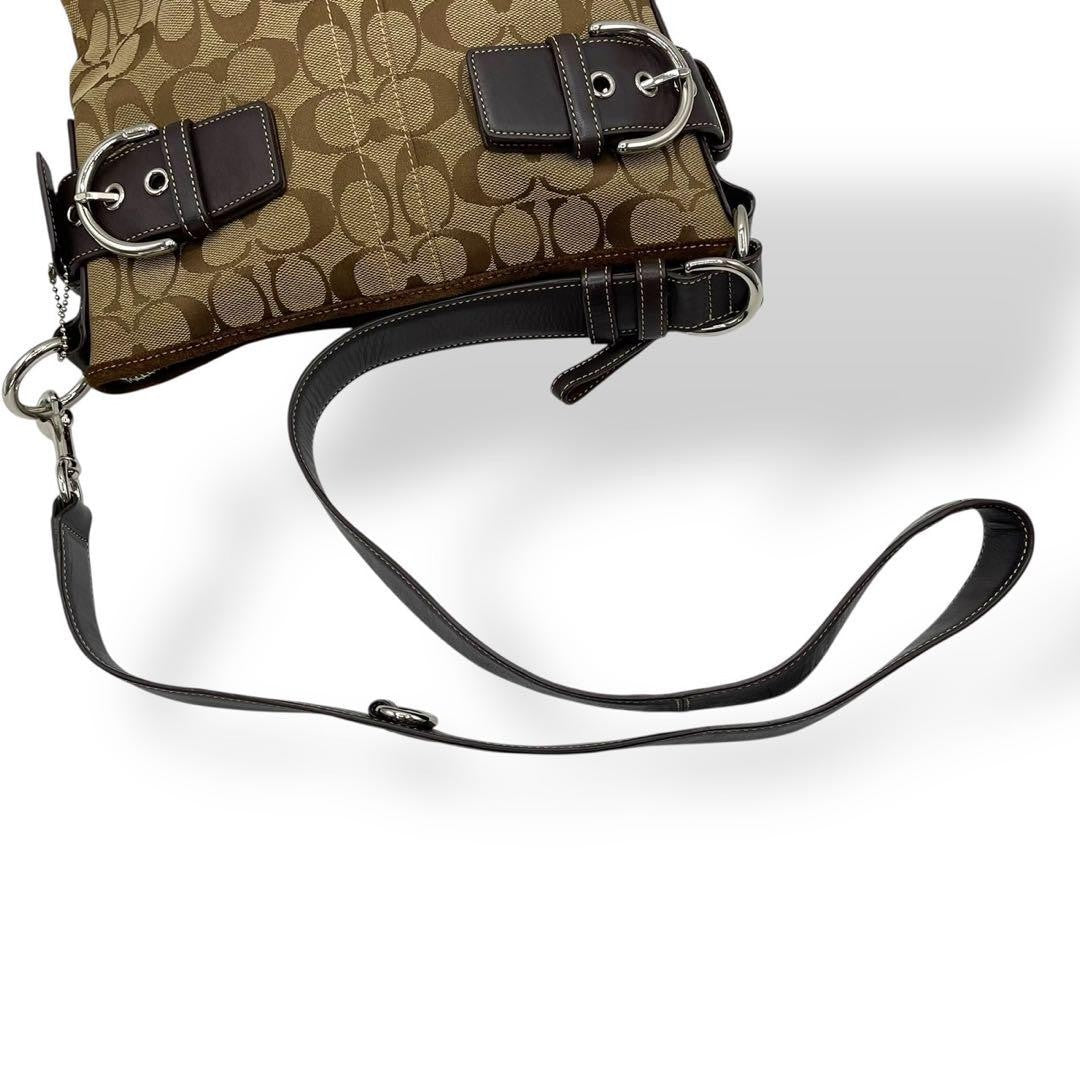 COACH Shoulder Bag Purse Signature Canvas Leather Brown Authentic