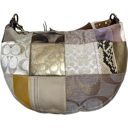 COACH Shoulder Bag Purse Signature 10019 Suede Canvas Brown Authentic